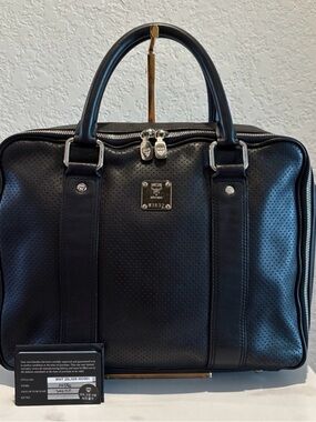 MCM Black Leather Documents Portfolio Tote Bag